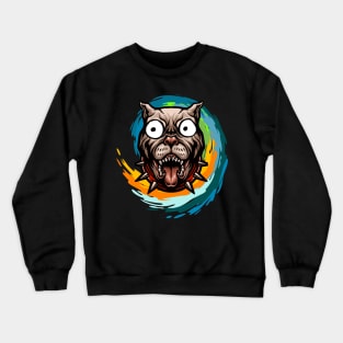Funny Bulldog with Huge Bulging Eyes in a Spiral Crewneck Sweatshirt